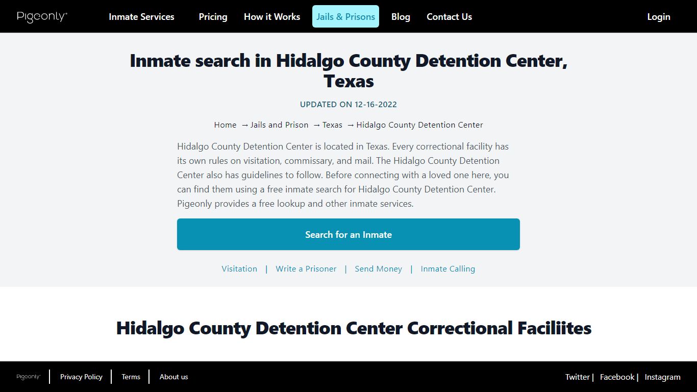 Inmate Search Hidalgo County Detention Center, Texas | Pigeonly