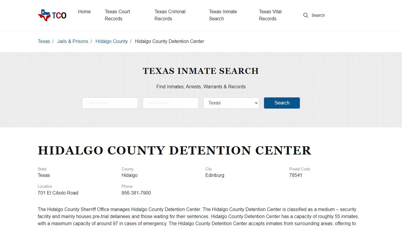 Hidalgo County Detention Center in Edinburg, TX - Contact Information ...